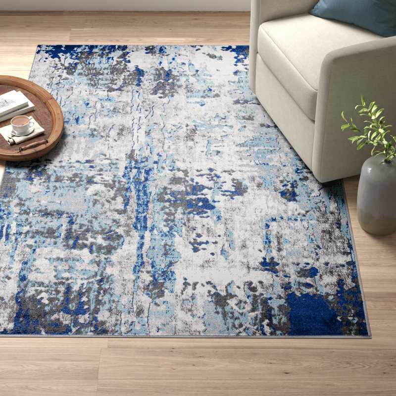 Steelside™ Chisinau Performance Blue/Gray/Ivory Rug & Reviews Wayfair